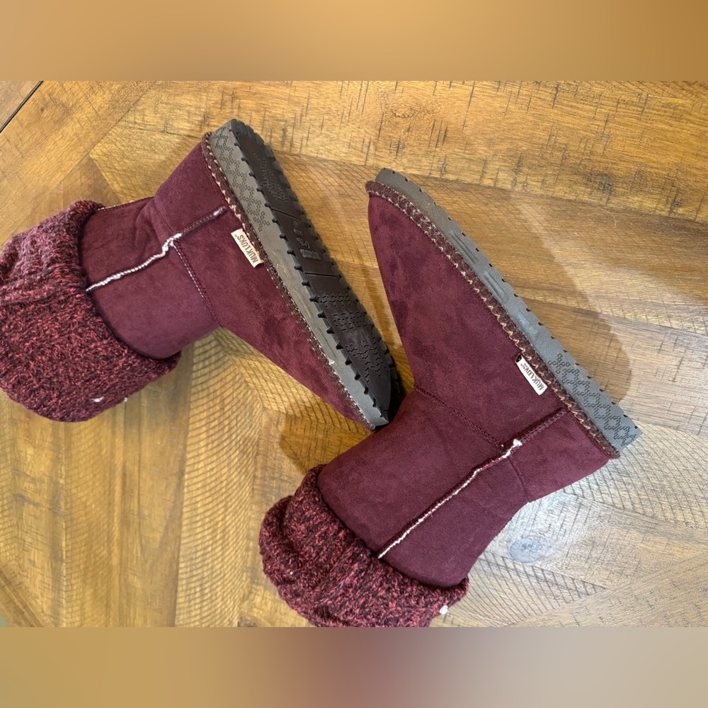 Muk Luks Women’s Burgundy Jackie Knit Faux Suede Mid-Calf Boots Size 9 - Picture 12 of 15